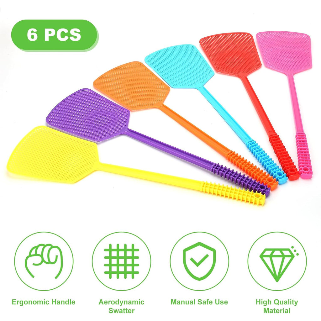 Fly Swatter,Plastic Flyswatters Multi-Pack,6 Bulk Vibrant Colorful Fly Killer,Long Handle Bug Swatter For Indoor And Outdoor