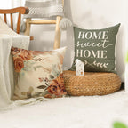 AVOIN colorlife Spring Home Sweet Home Terracotta Sage Throw Pillow Covers, 18 x 18 Inch Seasonal Fall Eucalyptus Floral Motto Cushion Case for Sofa Couch Set of 4