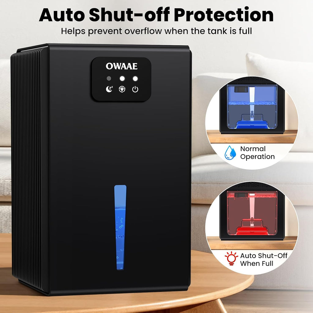 Dehumidifier, 1000 Sq.Ft Quiet Dehumidifiers For Home Bedroom Basement Bathroom With 95Oz Water Tank, Sleep Mode Auto Shut-Off 7 Colors Led Light, Black