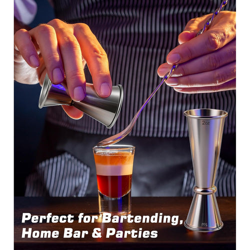 2-Pack Stainless Steel Cocktail Jiggers – Japanese Style Double Measuring Cups For Bartending (1Oz/2Oz + 0.5Oz/1Oz)