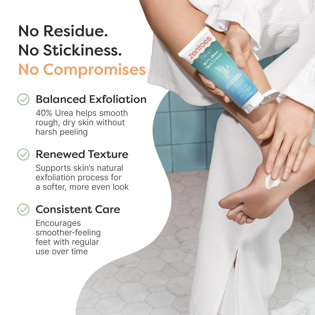 ZenToes Urea Cream 40 Percent for Feet | Foot Lotion for Dry Cracked Heels and Feet | Intense Dry Feet Softening and Hydration for Skin | Heel Balm and Moisturizing Care | 5oz