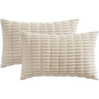 MIULEE Pack of 2 Corduroy Decorative Lumbar Throw Pillow Covers 20x12 Inch Soft Boho Striped Pillow Covers Modern Farmhouse Home Decor for Sofa Living Room Couch Bed Cream White