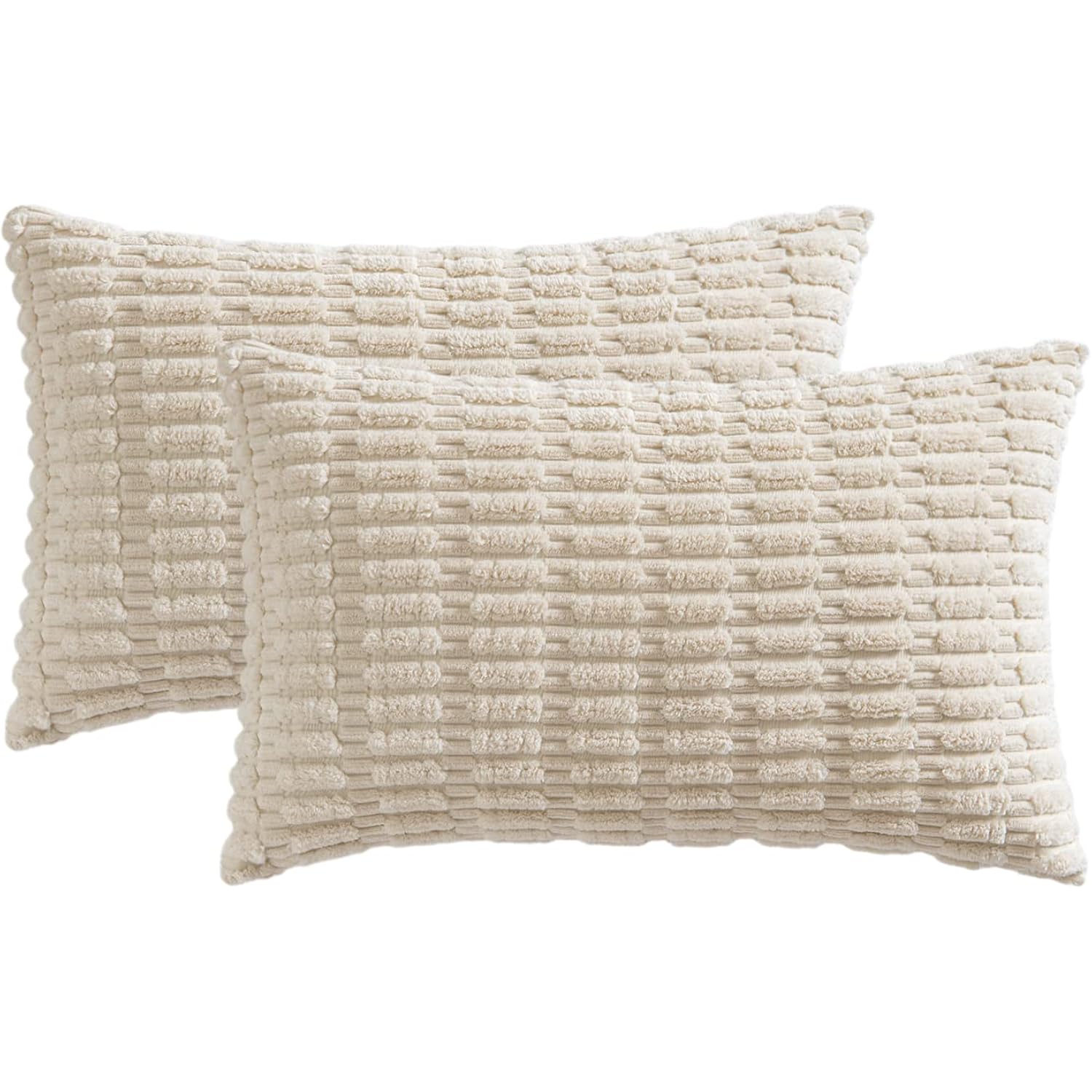MIULEE Pack of 2 Corduroy Decorative Lumbar Throw Pillow Covers 20x12 Inch Soft Boho Striped Pillow Covers Modern Farmhouse Home Decor for Sofa Living Room Couch Bed Cream White