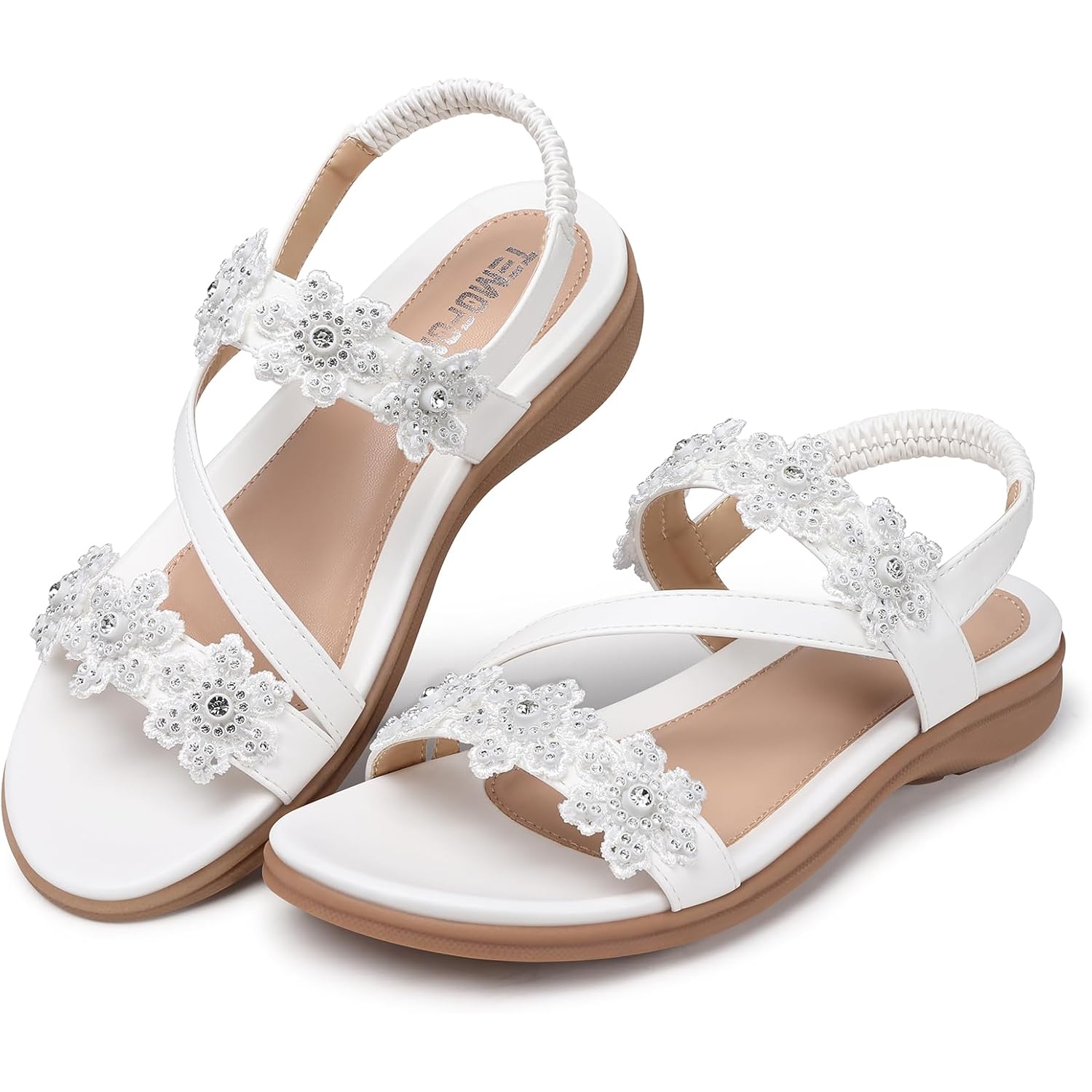Temofon Sandals For Women Flat Dressy Summer Flower Sandals With Ankle Strap Comfortable Casual Walking Flat Sandals Size 5-11