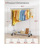 Clothes Rack - Large-Capacity Clothing Racks For Hanging Clothes With Lockable Wheels, Space-Saving Metal Coat Rack For Bedroom, Laundry Room, Entryway, 45.6" X 16.9" X 59", Silver