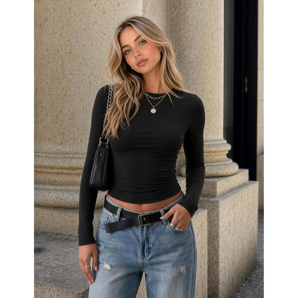 Zeagoo Women Long Sleeve Shirts Fitted Going Out Tops Crop Basic Tee Casual Work Clothes Trendy Fall Outfits Xs-Xl