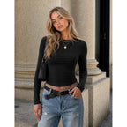 Zeagoo Women Long Sleeve Shirts Fitted Going Out Tops Crop Basic Tee Casual Work Clothes Trendy Fall Outfits Xs-Xl