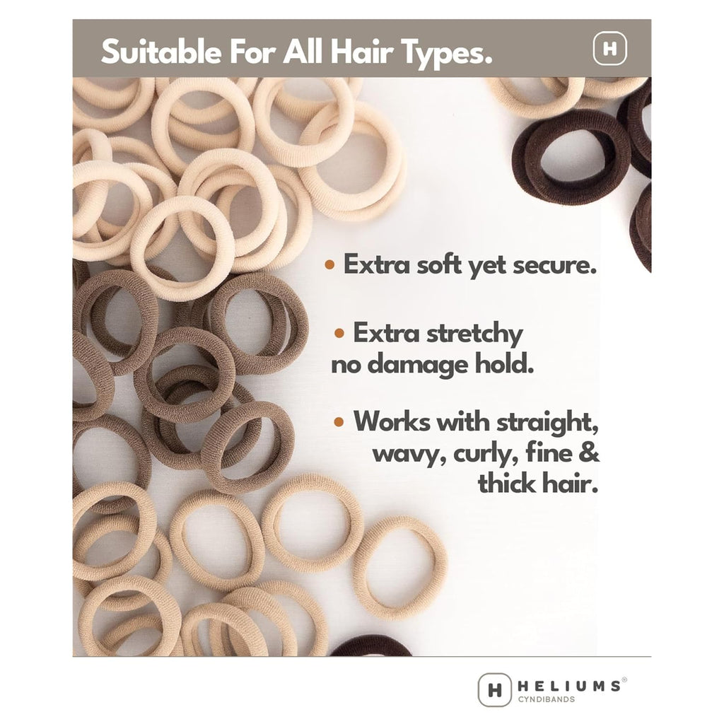 Heliums Soft Hair Ties - No Damage Seamless Nylon Fabric Bands, Stretchy Ponytail Holders For Thin & Thick Hair - Standard 1.5 Inch, Neutrals, 20 Pack