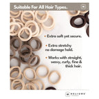 Heliums Soft Hair Ties - No Damage Seamless Nylon Fabric Bands, Stretchy Ponytail Holders For Thin & Thick Hair - Standard 1.5 Inch, Neutrals, 20 Pack