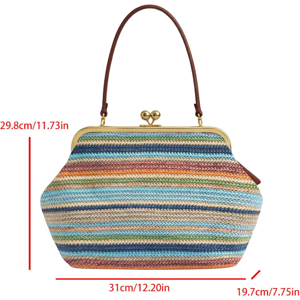 Large Women's Kiss Lock Bag PU Medium Top Handle Handbags Kiss Clasp Shoulder Bags Tote Purse Messenger Clutch