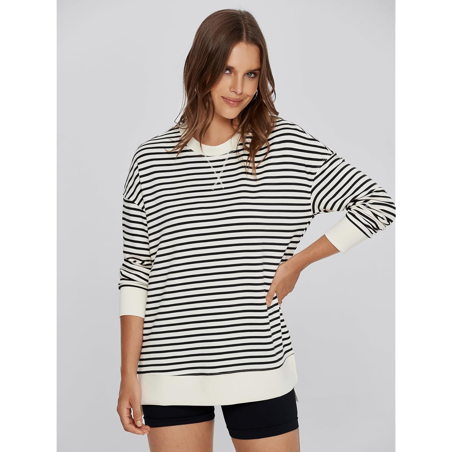Women's Long Sleeve Crewneck Sweatshirt Lightweight Basic Soft Loose Pullover Sweatshirts