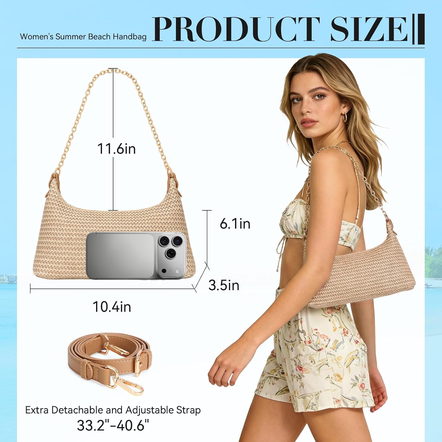 Beach Bags for Women Summer Straw Purse Boho Woven Shoulder Bag Crochet Purse Vacation Tote Handbag