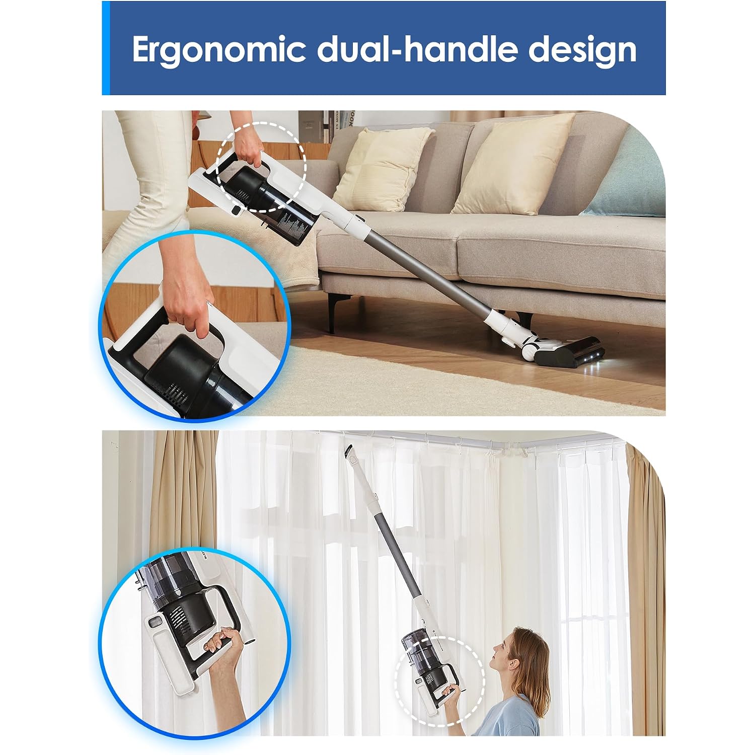 Tineco A20 Cordless Stick Vacuum Cleaner, Powerful Suction, 3 Modes For Multi-Level Messes, 1L Larger Dustbin, Ergonomic Dual-Handle Design, Wall-Mount Dock, Led Headlight