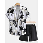 Yimoon Men'S Summer 2 Piece Outfits Tropical Print Short Sleeve Button Down Hawaiian Beach Shirt And Shorts Set