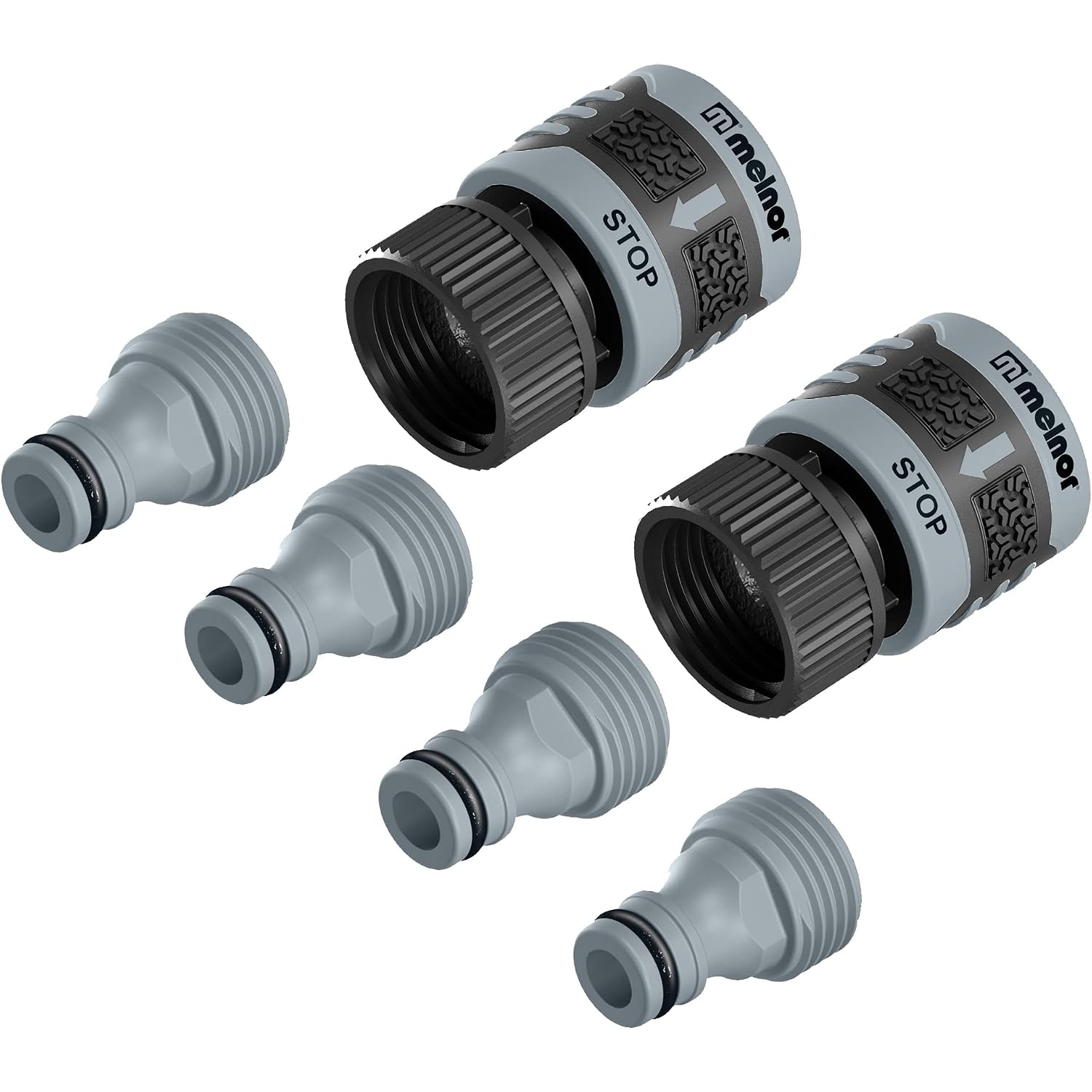 Melnor 65175Amz 6 Piece Quick Connect Starter Set Connector Bundle, Product Adapter, Product End Connector, Black, Grey