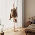 Solid Wood Cactus Coat Rack, Freestanding Coat Rack With 6 L-Shaped Hooks And 3 Adjustable Sizes, Coat Tree For Bedroom, Entryway, Livingroom, Coat Hanger Stand For Coats, Handbags (Walnut)