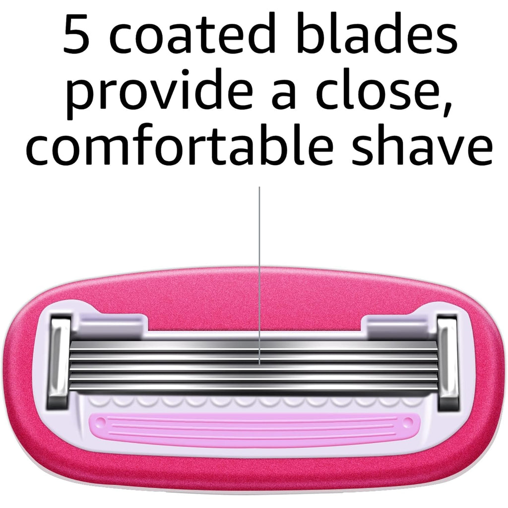 Amazon Basics Women's 5-Blade Razor for Smooth, Close Shave, FITS Amazon Basics Handle and Venus Handles, Ideal for Sensitive Skin, Includes 1 Handle, 12 Cartridges & 1 Shower Holder