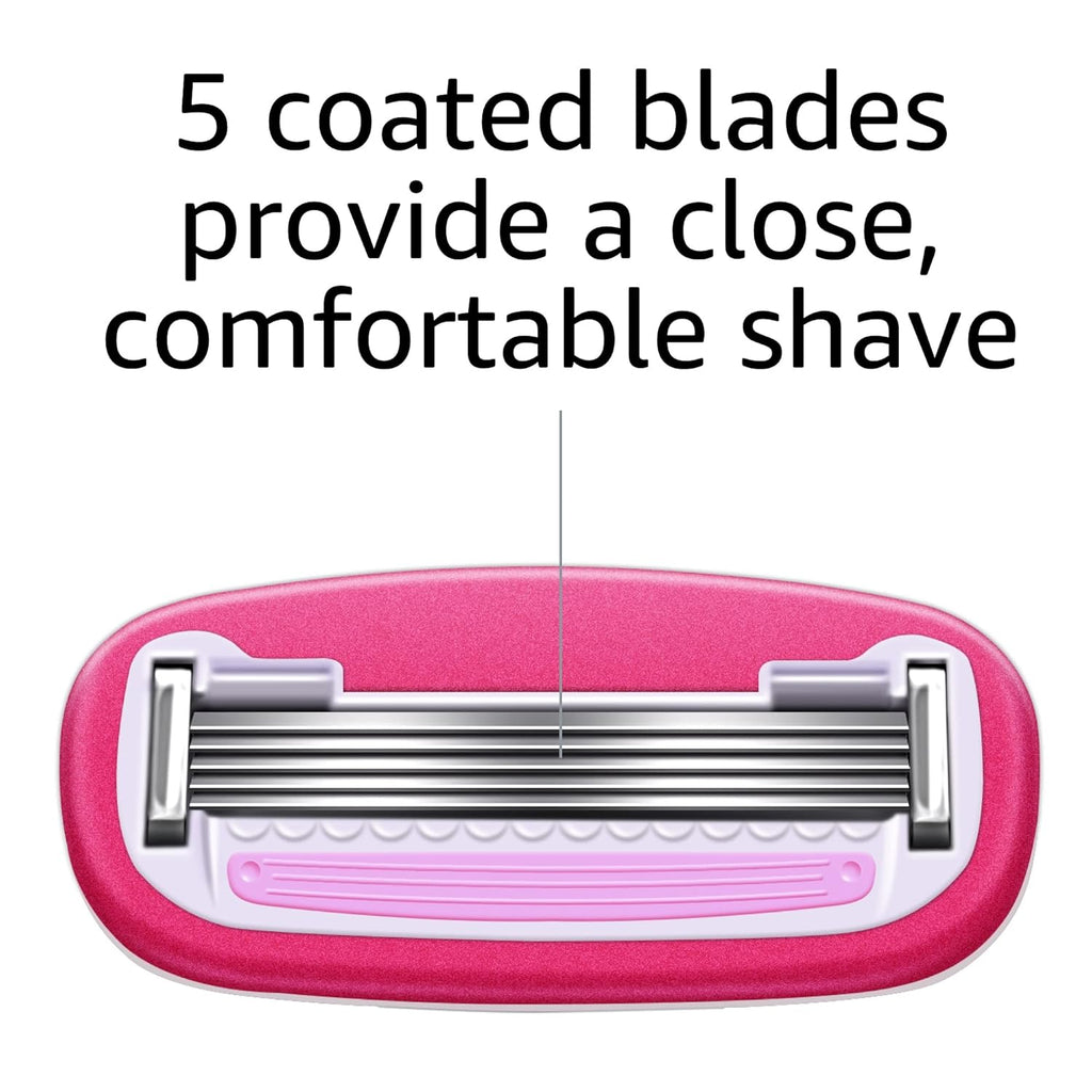 Amazon Basics Women's 5-Blade Razor for Smooth, Close Shave, FITS Amazon Basics Handle and Venus Handles, Includes 1 Handle, 2 Cartridges & 1 Shower Hanger