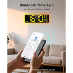 Easyera 16.5" Large Digital Wall Clock With Bt Sync, 11 Rgb Lights | 11 Scenes Mode Remote Control, Big Led Clock With Dual Alarms, Auto Dst, Temperature For Classroom Gaming