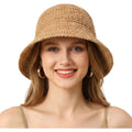 Straw Beach Sun Hats for Women Foldable Sun Hat Packable Floppy Bucket Beach Hat Summer Travel Outdoor Cap Khaki