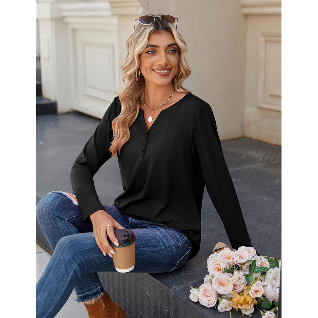Long Sleeve Shirts for Women Casual V Neck Fall Tops Dressy Summer Work Blouses Clothes