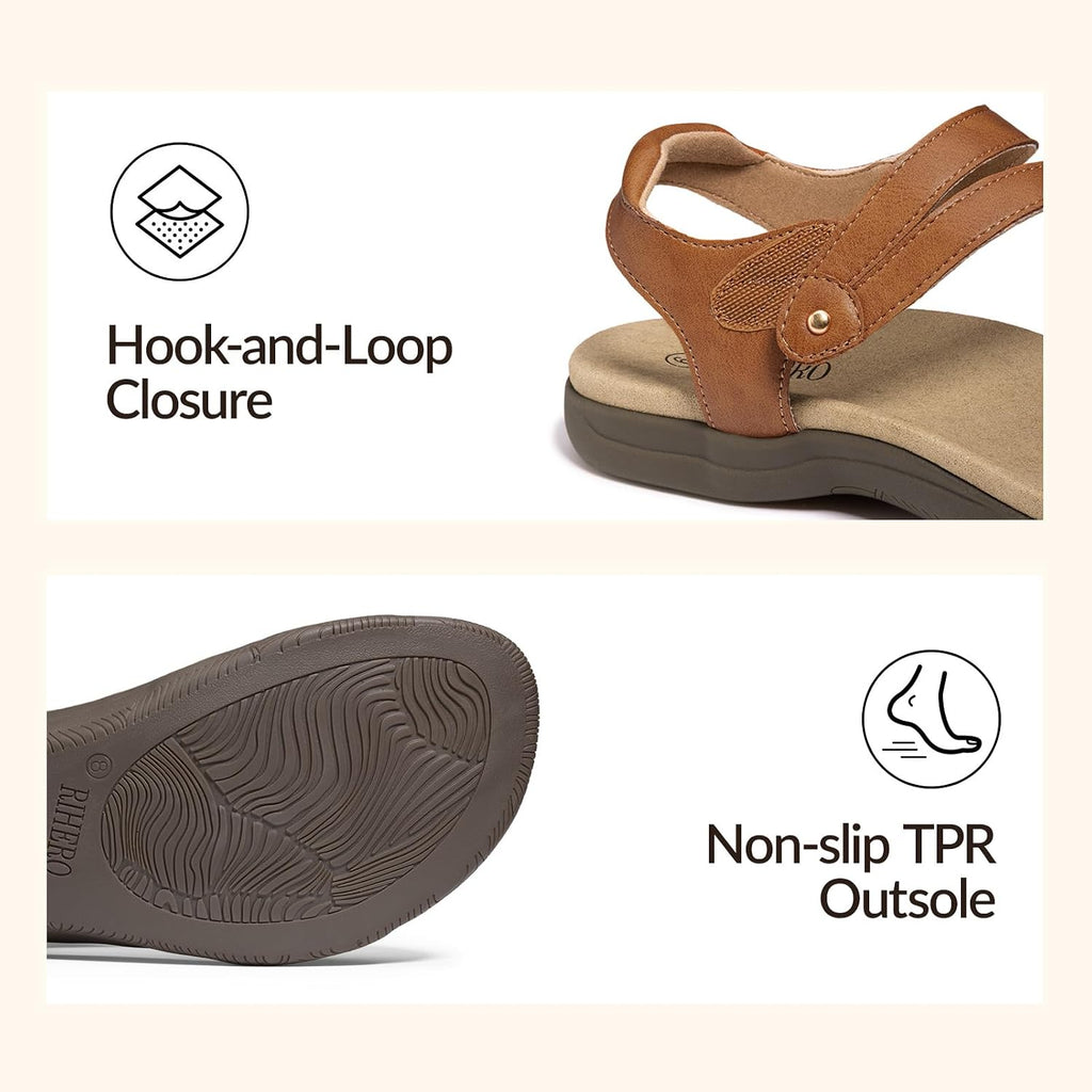 Rihero Orthopedic Sandals For Women Arch Support Comfortable Flat Sandals With Adjustable Strap For Summer Beach Walking