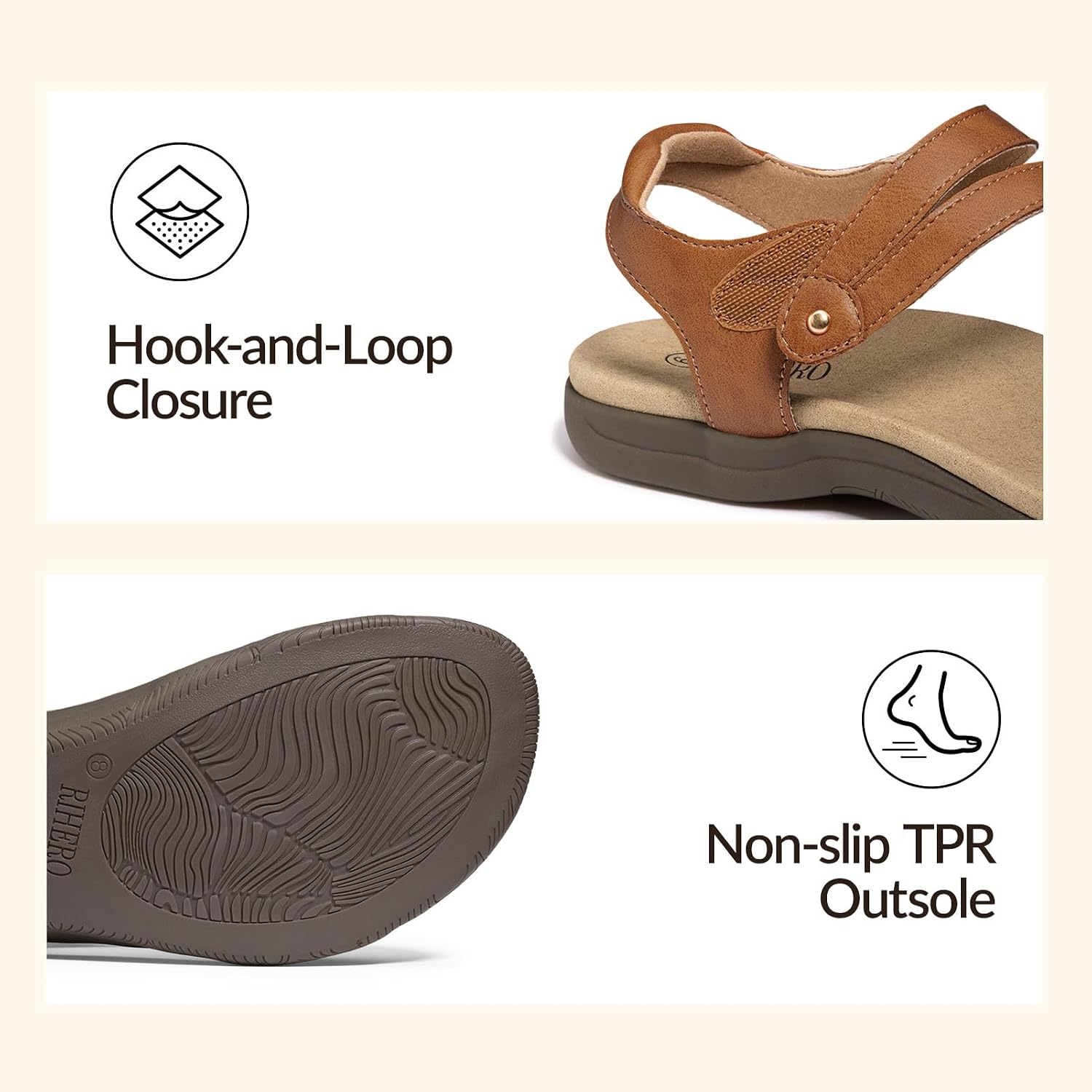 Rihero Orthopedic Sandals For Women Arch Support Comfortable Flat Sandals With Adjustable Strap For Summer Beach Walking