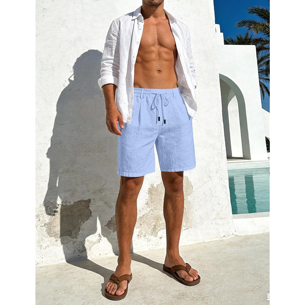 Men'S Linen Shorts Lightweight Cotton Breathable Casual Shorts For Men Summer Beach Vacation Yoga