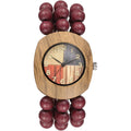 Avaner Women's Elastic Wrist Watches: Wooden Beaded Stretch Strap Handmade Analog Quartz Arabic Numerals Beads Bracelet Watch