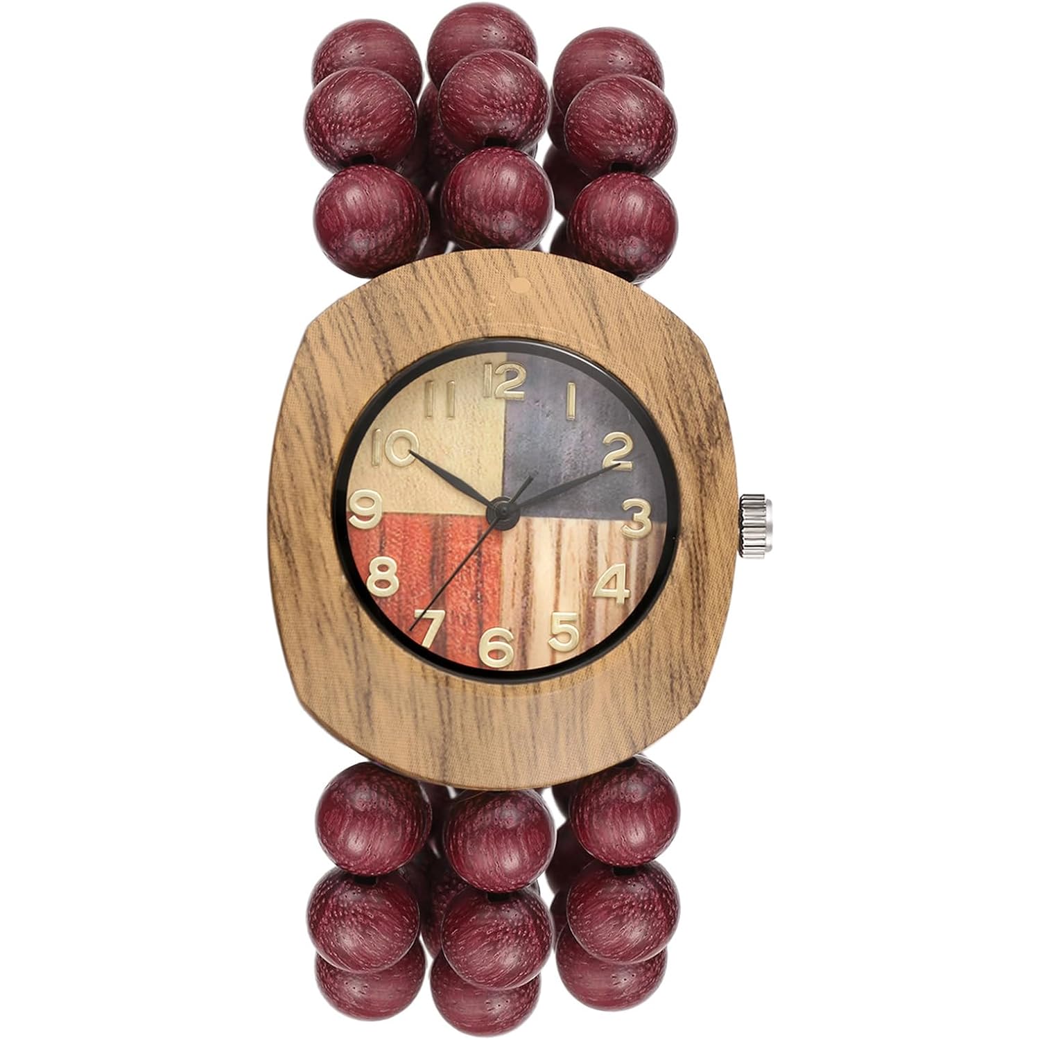 Avaner Women's Elastic Wrist Watches: Wooden Beaded Stretch Strap Handmade Analog Quartz Arabic Numerals Beads Bracelet Watch