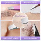 BEDACE Tweezers for Women and Men Facial Hair,Thickened 430 Stainless Steel High Precision and Comfort Slant point Flat Hook tweezer for Eyebrows Ingrown Hair