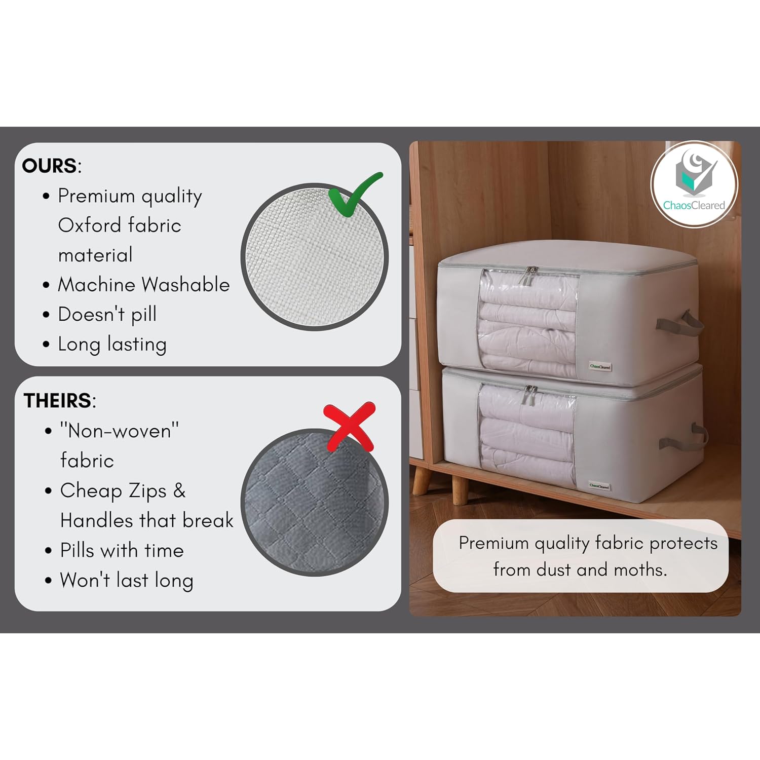 Comforter Storage Bag - Folding Organizer Bag For King/Queen Comforters, Pillows, Blankets, Bedding/Quilt, Blanket, Duvet, Mothproof Space Saver; Large Collapsible Organizers, 24"X14"X11"