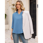 Womens 3/4 Sleeve Tops V Neck Cotton Linen Work Blouse Collared Shirts for Women Business Casual 2026