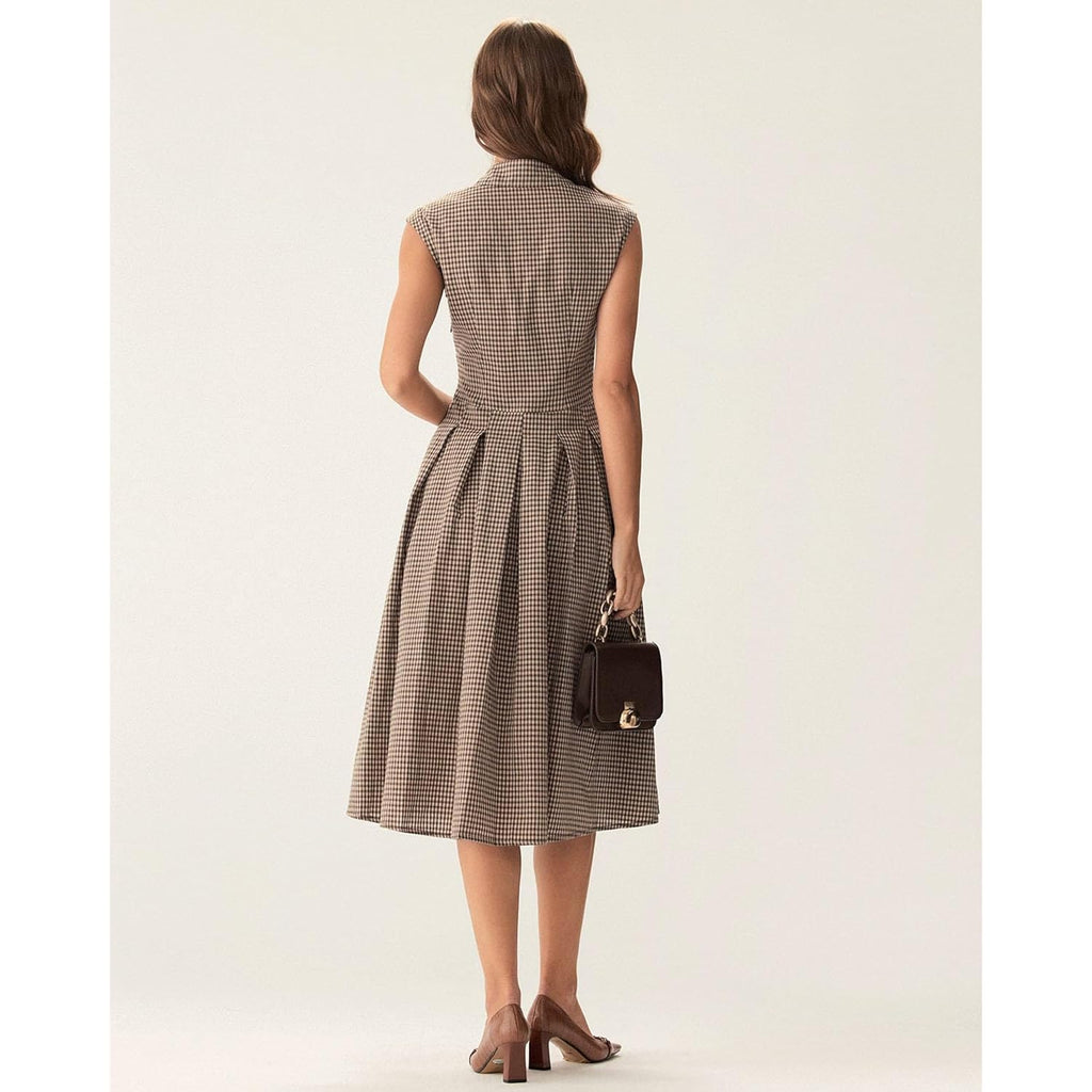Rihoas Women'S Plaid Dress Sleeveless Button Up Midi A Line Dress Office Work Dress