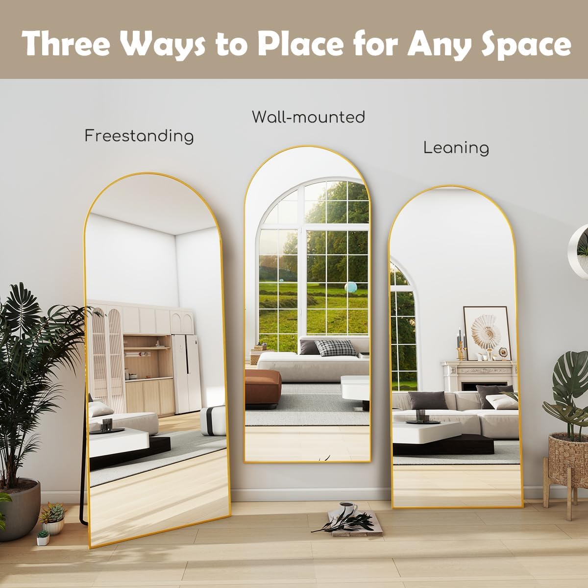 Arched Full Length Mirror, 70"X26" Free Standing Floor Mirror, Modern Full Body Mirrors With Stand, Wall Mirrors With Aluminum Alloy Frame For Bedroom,Living Room, Gold
