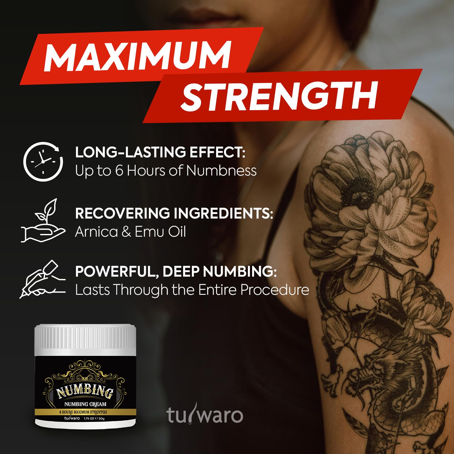 Numbing Cream Extra Strength: Relief Long Lasting & Fast-Absorbing with Emu Oil and Arnica — Non-Greasy 50 mL