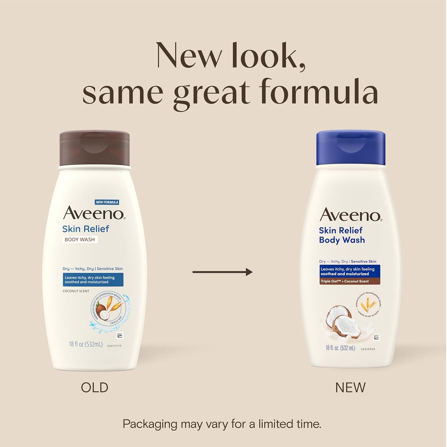 Aveeno Skin Relief Body Wash For Dry Skin, Gentle Coconut Scent And Soothing Triple Oat Formula, Moisturizing Body Wash Leaves Itchy, Dry Skin Cleansed & Feeling Soothed & Moisturized, 18 Fl Oz