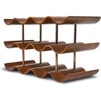Countertop Wine Rack - 12 Bottle Freestanding Wine Bottle Holder Stand - 3 Tier Wooden Wine Storage Rack - Walnut Wavy Wine Organizer For Cabinet Pantry Home Kitchen Bar