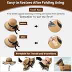 Beach Hats for Women, Wide Brim Sun Straw Hat for Women, Sun Hat UPF 50+ UV Protection