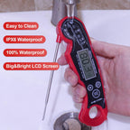 Meat Thermometer Digital For Grilling And Cooking - Andaxin Waterproof Ultra-Fast Instant Read Food Thermometers With Backlight & Calibration For Kitchen, Deep Fry, Bbq, Grill(Red/Black), Lcd