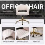 Home Office Chair Swivel Velvet Desk Chair Accent Armchair Upholstered Modern Tufted Chairs With Gold Base For Girls Women Ergonomic Study Seat Computer Task Stools For Living Room(Cream)