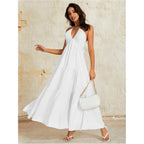 Oyoangle Women'S Summer Beach Halter Sundress Formal Wedding Guest Dress Backless Flowy Vacation Boho Maxi Dresses