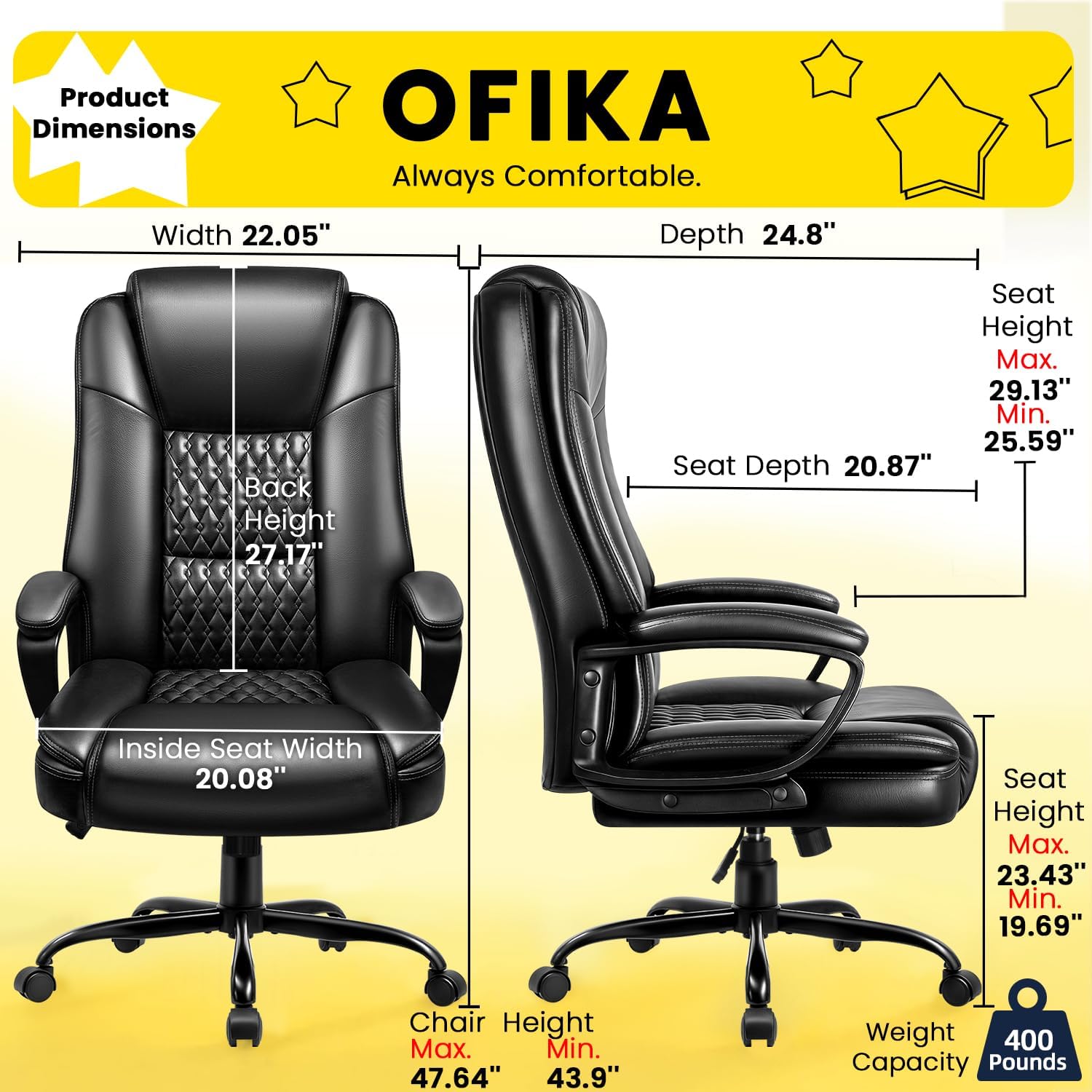 Leather Office Desk Chair,Ergonomic Office Chair With Lumbar Support,Computer Chair,Executive Leather Chair With Padded Arm,2026 Upgraded Big And Tall Chair, Black,275Lbs