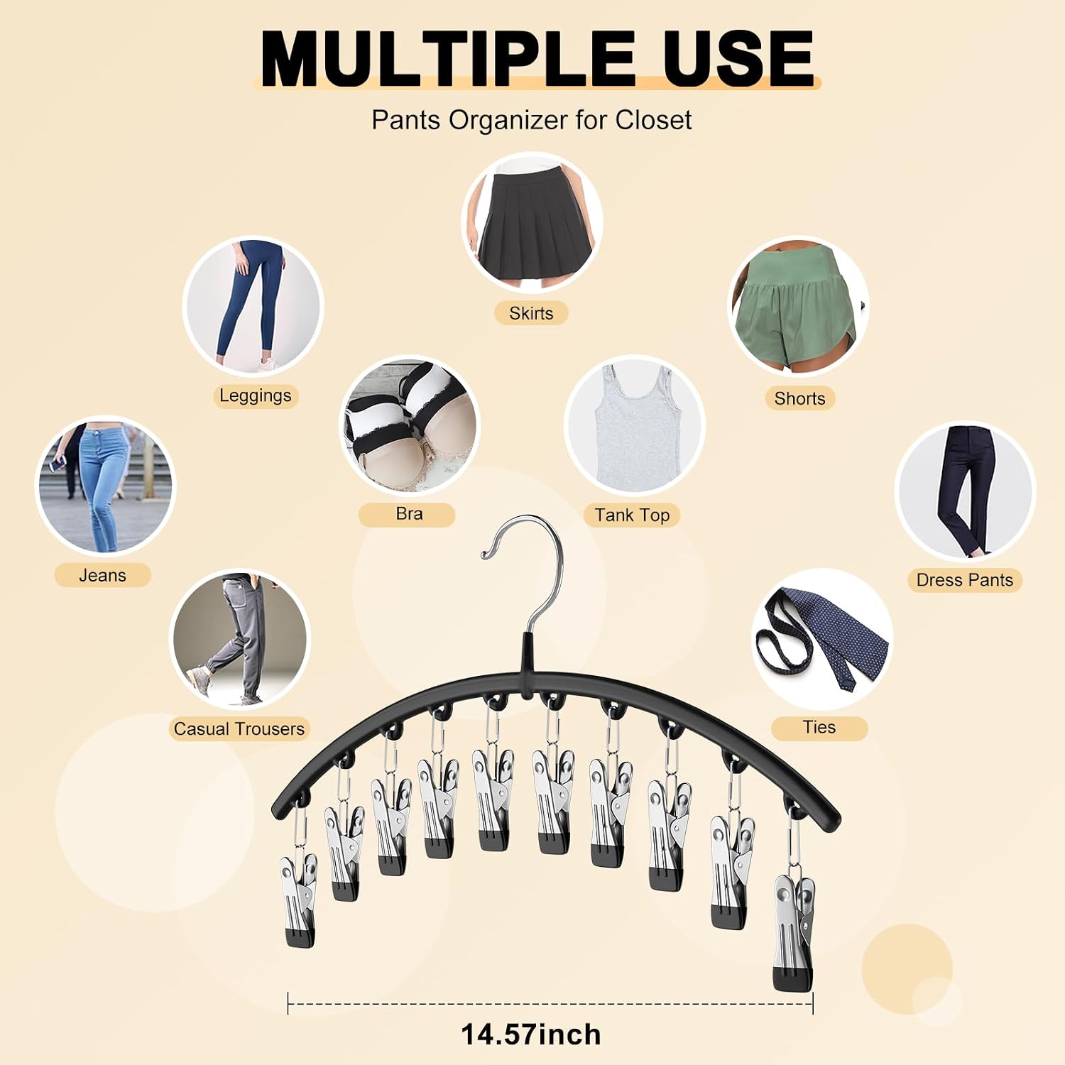 Legging Organizer For Closet,2 Pack Metal Yoga Pants Hangers W/10 Clips Hold 20 Leggings,Space Saving Hanging Closet Organizer Clothes Hanger College Dorm Essentials Apartment Essential,Black