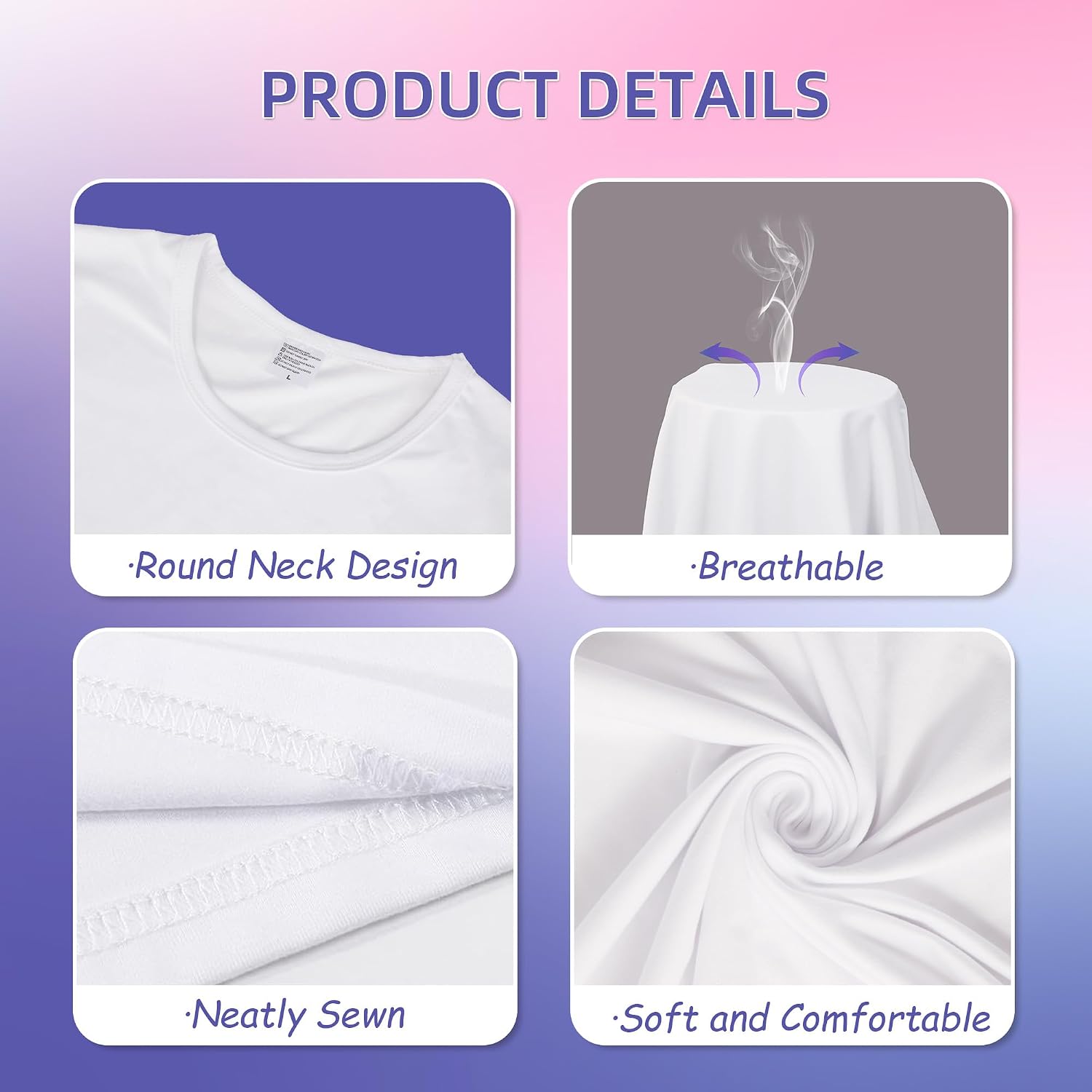 6 Pcs Sublimation Blanks T Shirts Bulk Unisex White Polyester | Multiple Sizes Wholesale Customized Shirts For Heat Transfer Printing Crew Neck