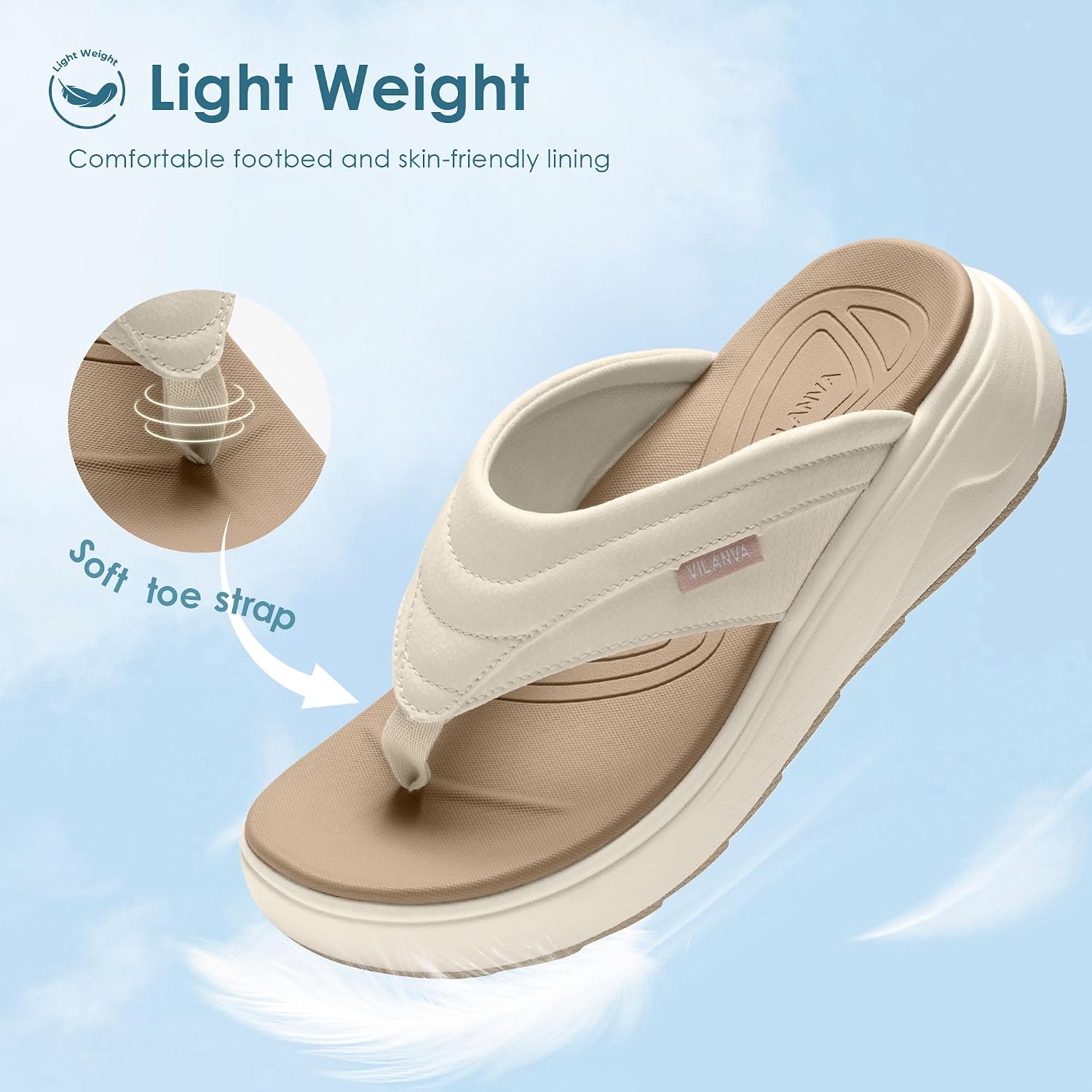 Vilanva Women'S Platform Flip Flops Cushioned Walking Sandals With Arch Support For Plantar Fasciitis Relief Lightweight Non-Slip Shoes For 2026 Summer Outfits