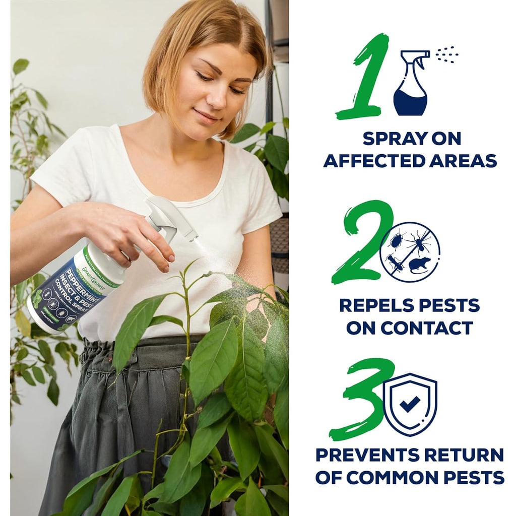 Peppermint Oil Pest Repellent Spray, All Natural, Ready-To-Use, 16 Fl Oz | Peppermint Oil Formula, Repels Mice, Spiders, Ants, Wasps, Bugs, Indoor & Outdoor Use, Smart Grower