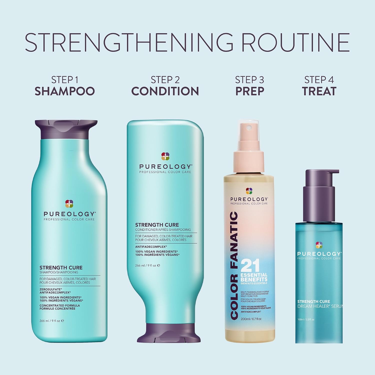 Pureology Strength Cure Shampoo - For Damaged Or Color Treated Hair, Hair Repair, Reduces Damage & Seals Split Ends, Protects Color Vibrancy, Vegan & Sulfate Free
