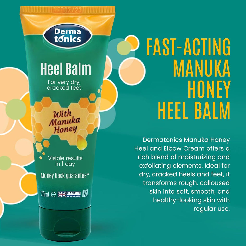 Dermatonics Foot Cream for Dry Cracked Heels - 25% Urea with Manuka Honey, Intensive Moisturizing Heel Treatment, Callus Remover, Exfoliating Care for Rough Feet Elbows Hands - Skin Repair, 2.37 oz