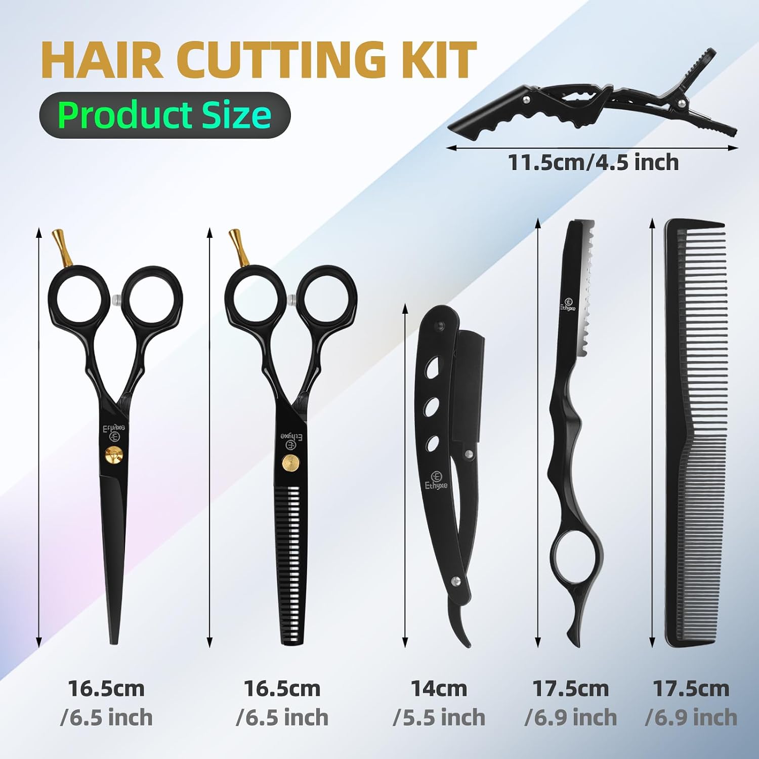 Hair Cutting Scissors Kit With Razor, Leather Case, Barber Hair Cutting Shears Thinning Blender Scissors For Professional Hairdresser Or Home Use (Black)
